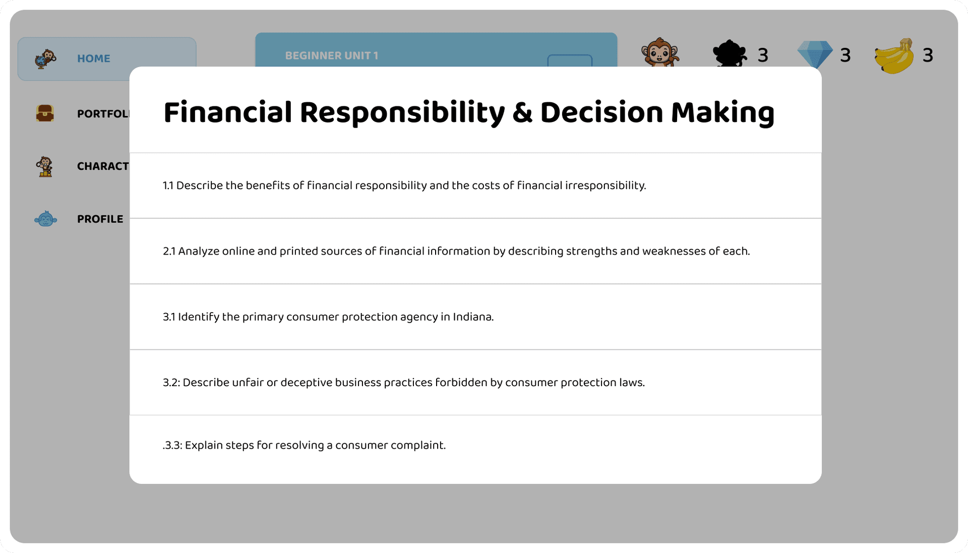 Standards-aligned curriculum interface