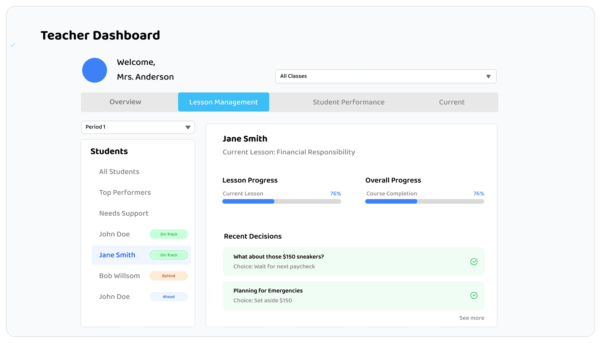 Personalized assignments interface